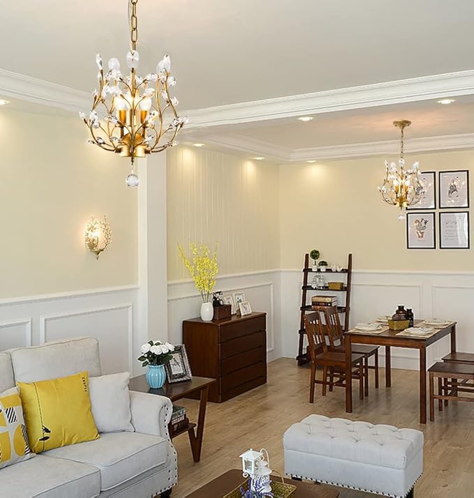 Ganeed Crystal Chandeliers,K9 Crystal Pendant Light with 3-Light Chandelier Lighting Fixtures,Ceiling Light for Living Room Bedroom Restaurant Hallway (Gold)-HomvellaHome