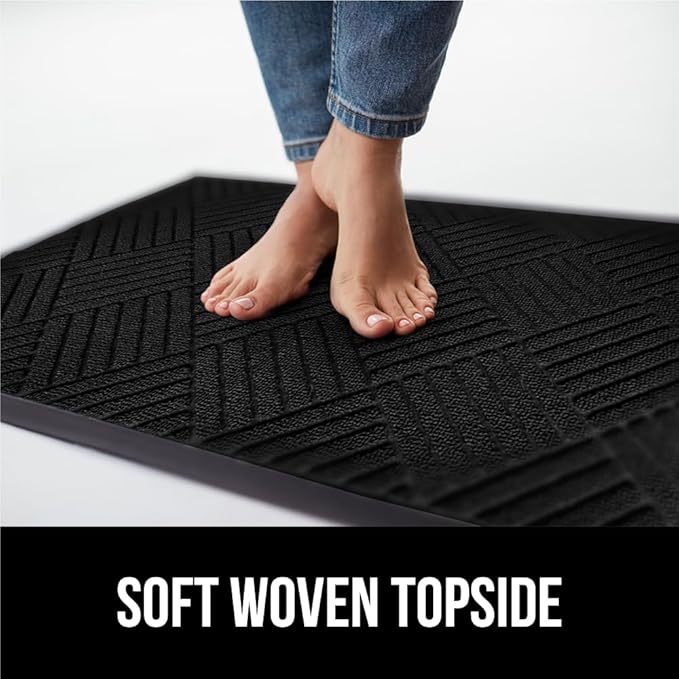 GORILLA GRIP 100% Waterproof All-Season WeatherMax Doormat US Designed Natural Rubber, Stain and Fade Resistant, Low Profile Indoor Outdoor Door Mats, Easy Clean Patio Mat, 23x35, Black Diamond-HomvellaHome