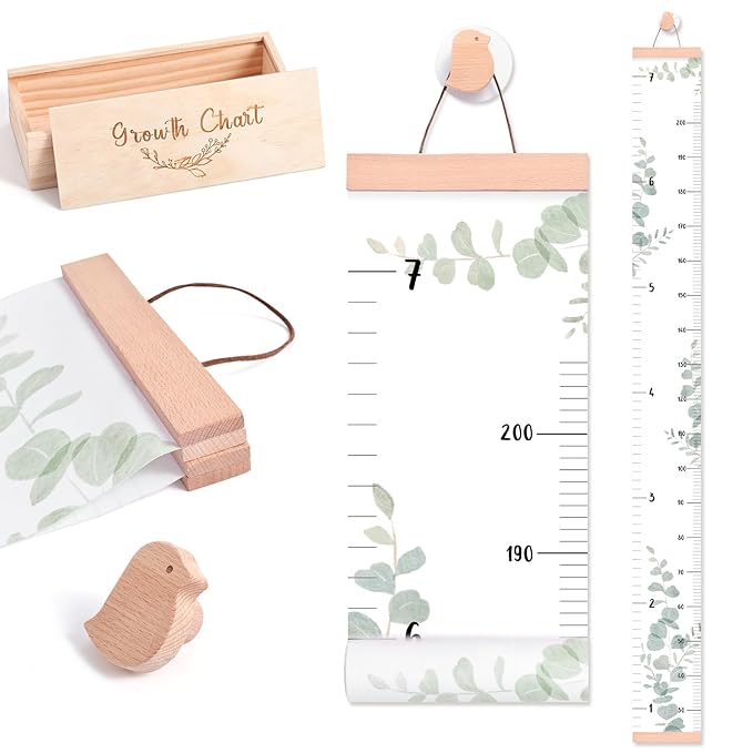 Growth Chart for Wall 7 Ft Height Chart with Keepsake Box & Hook Waterproof Canvas Measure Wall Ruler Removable Neutral Nursery Wall Decor for Baby Kids Toddlers-HomvellaHome