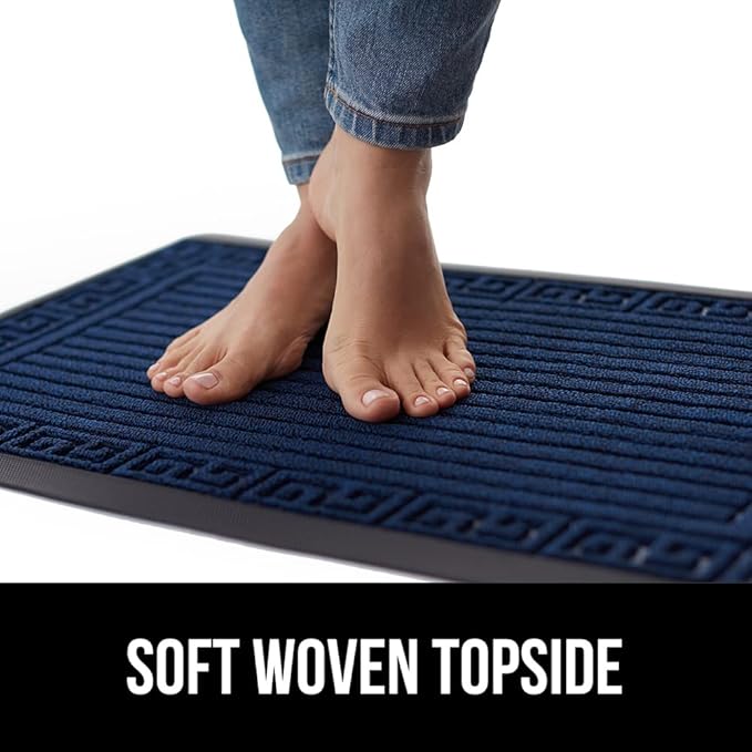 GORILLA GRIP 100% Waterproof All-Season WeatherMax Doormat, 47x35, US Designed Natural Rubber, Stain and Fade Resistant, Low Profile Indoor Outdoor Door Mats, Easy Clean Patio Mat, Navy Greek Keys-HomvellaHome