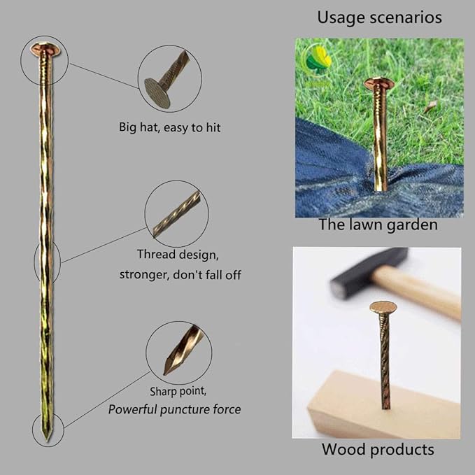 100 Pack - 8" Solid Galvanized Non-Rust Metal Garden Stakes, Spiral Landscape Edging Spikes/Anchors, for Paver Edging, Weed Barriers, Turf, House Construction, Carpentry Nail, Tent, Garden Plants-HomvellaHome