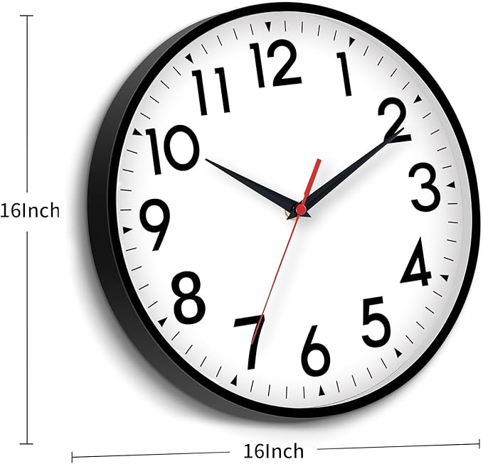 16 Inch Wall Clock, Large Wall Clocks Battery Operated, Big Silent Non-Ticking Analog Clock Decorative for Living Room, Office, Kitchen, Outdoor,Classroom, Bedroom, Bathroom, School(Black)-HomvellaHome