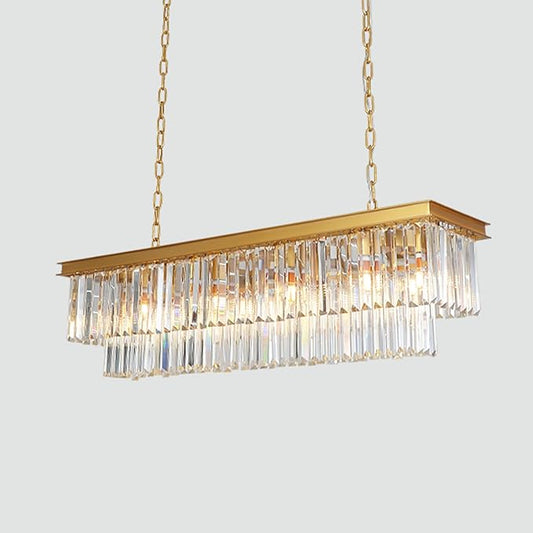 Gold Modern Rectangular Crystal Linear Chandeliers Rectangle Contemporary Pendant Ceiling Light Fixture for Kitchen Island, Dining Room, Bar, 12-Light 47 Inches-HomvellaHome