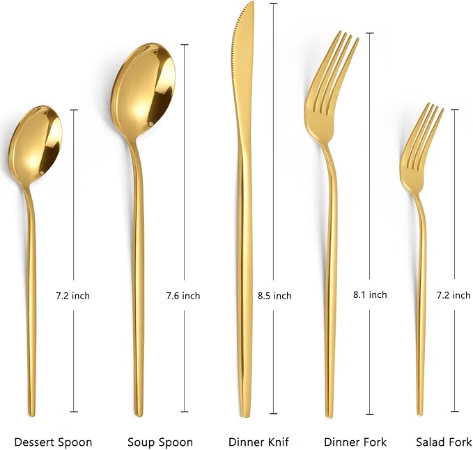 Gold Silverware Set, KassKa 40 Pieces Flatware Cutlery Set, Stainless Steel Utensils Set Spoon Fork Knives Set for Home Restaurant and Kitchen, Mirror Polished Finished, Service for 8-HomvellaHome