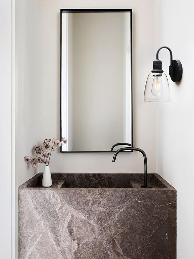 1-Light Vintage Wall Sconce, Yosoan Black Industrial Fixture Light with Elegant Gooseneck Curved Rod, Indoor Clear Glass Shade Wall Lamp Lighting for Bathroom Porch Kitchen Living Room Restaurant-HomvellaHome