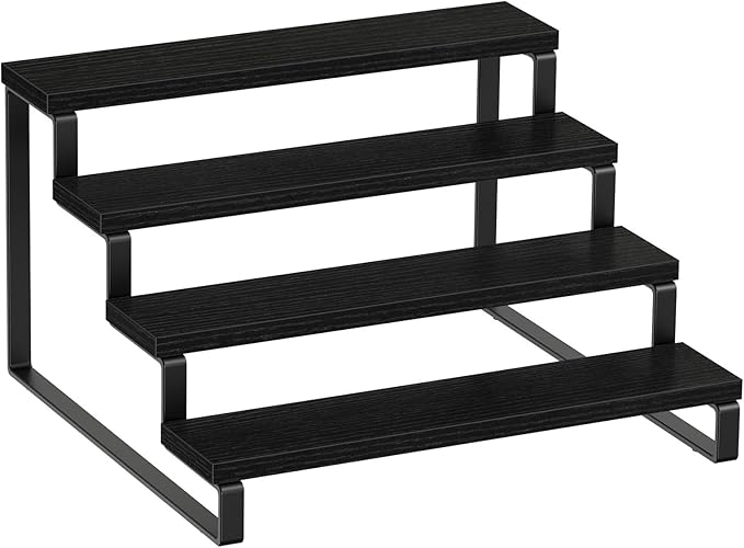 Giikin 4 Tier Spice Rack, Cabinet Organizer Shelf, Wooden Spice Rack for Countertop, Kitchen Counter Storage Shelves Cupcake Stand Holder Display Stand, Black-HomvellaHome