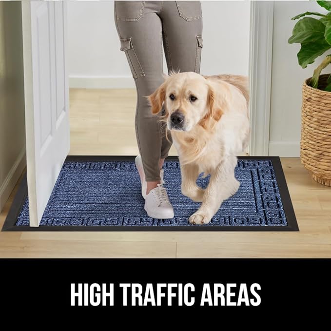 GORILLA GRIP 100% Waterproof All-Season WeatherMax Doormat, 47x35, US Designed Natural Rubber, Stain and Fade Resistant, Low Profile Indoor Outdoor Door Mats, Easy Clean Patio Mat, Navy Greek Keys-HomvellaHome