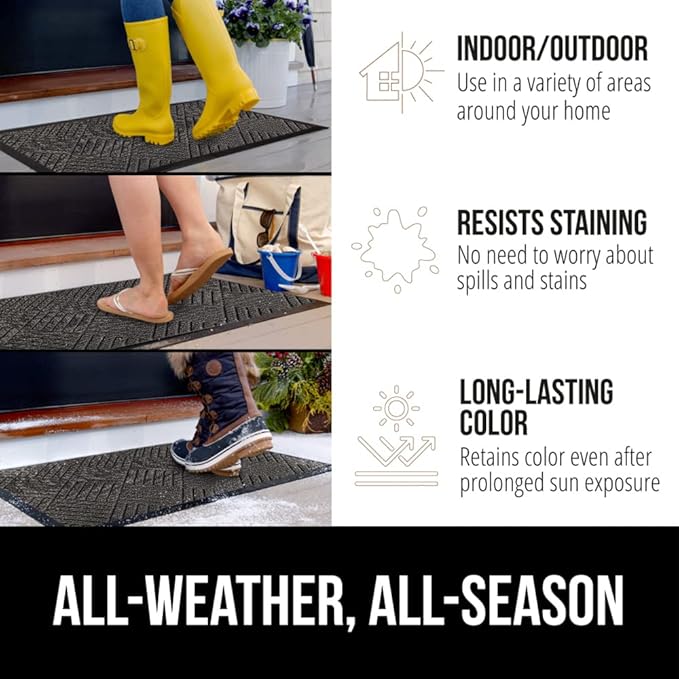 GORILLA GRIP 100% Waterproof All-Season WeatherMax Doormat, 60x24, US Designed Natural Rubber, Stain and Fade Resistant, Low Profile Indoor Outdoor Door Mats, Easy Clean Patio Mat, Gray Diamond-HomvellaHome