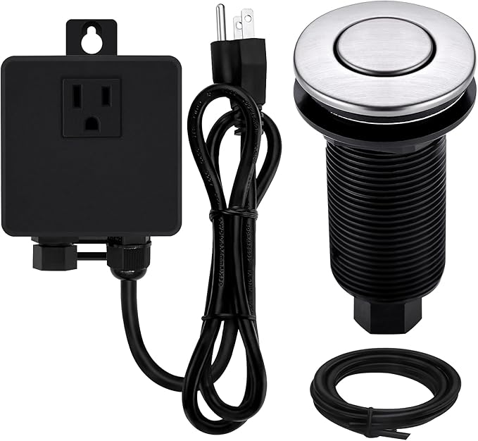 Garbage Disposal SinkTop Air Switch Kit with Long Button,Brass Made Cover,Brushed Nickel-HomvellaHome