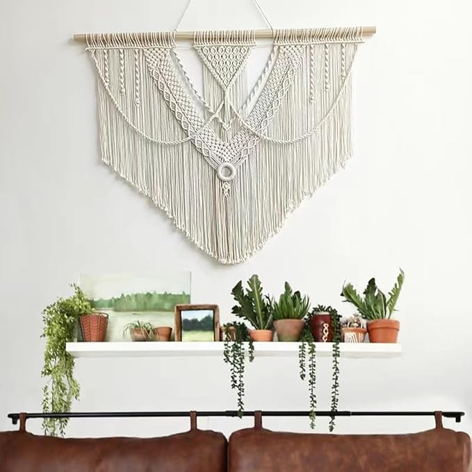 guzhiou large macrame wall hanging - Boho Tapestry Macrame Wall Decor Art- Chic Bohemian Handmade Woven Tapestry Home Decoration for Bedroom Living Room Apartment Wedding Party - 43"x32" (Beige-A)-HomvellaHome