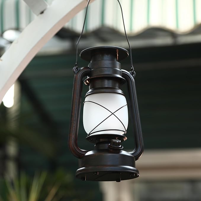 2 Pack Solar Hanging Lantern Outdoor, Solar Powered, Auto On/Off Waterproof LED Flame Umbrella Vintage Lights for Garden, Patio, Yard, Flickering Flameless Candle Mission Lights for Table, Party-HomvellaHome