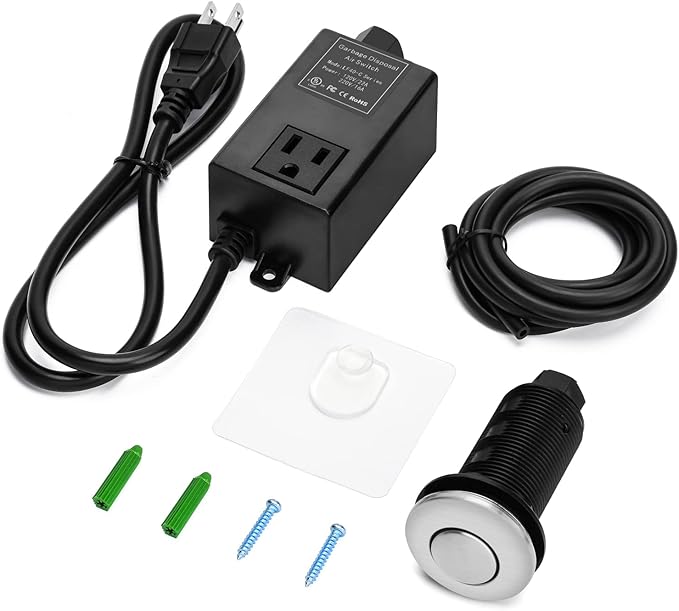 Garbage Disposal Air Switch Kit for SinkTop Waste Disposal with Stainless Steel Brushed Nickel Long Air Button by briidea-HomvellaHome