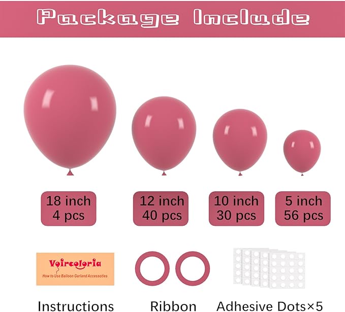 130pcs Retro Hot Pink Balloons Different Sizes 18" 12" 10" 5" Blush Hot Pink Latex Balloon Garland Arch Kit for Birthday Baby Shower Valentine's Day Wedding Gender Reveal Party Decorations-HomvellaHome