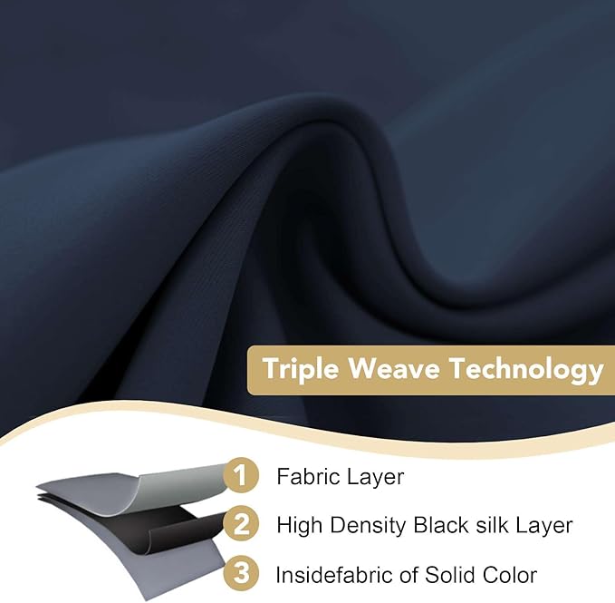 H.VERSAILTEX Ultra Thick and Soft Blackout Curtains for Bedroom, Room Darkening Thermal Insulated Extra Long Curtains/Drapes, Privacy Curtain Panels (52 Inch by 108 Inch, Navy Blue, 2 Panels)-HomvellaHome