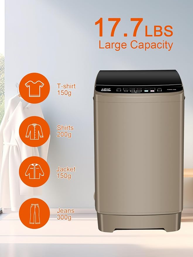 17.7 lbs Portable Washer Drain Pump, Full Automatic Washing Machine with LED Display, 10 Programs & 8 Water Levels Selections, Ideal for Camping, Apartment, Dorm, Glod-HomvellaHome