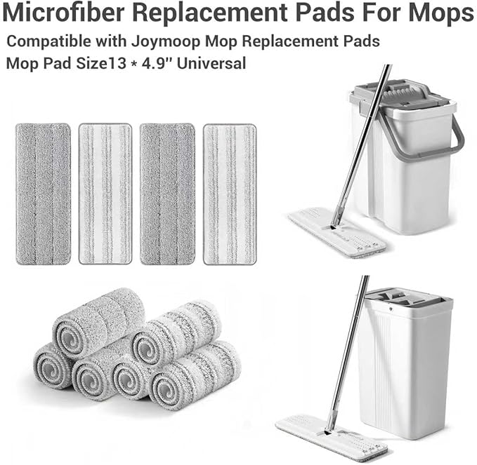 10Pcs Joymoop Mop Replacement Pads, 13 * 4.9'' Universal Mop Pads Mop Head Refills Washable Wet Mop, Compatible with Most 11-13” Size Mops-HomvellaHome