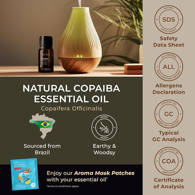 Gya Labs Copaiba Essential Oil for Diffusers - 0.34 Fl Oz - 100% Pure Natural Copaiba Oil for Skin, Self-Care Rituals, Body Comfort Fragrances & Candle Making Scent-HomvellaHome