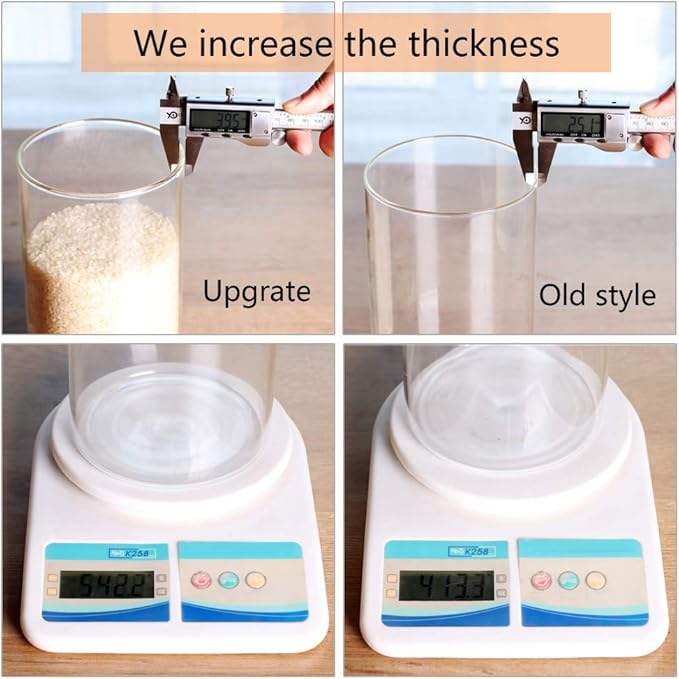 Glass Rice Storage Containers, 60 FL OZ (1800ml) Kitchen Food Jars with Airtight Lid, Stackable Clear Pantry Canister for Coffee Bean, Pet Treat, Flour, Loose Tea and More-HomvellaHome