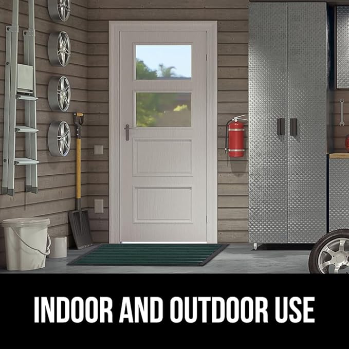 GORILLA GRIP 100% Waterproof All-Season WeatherMax Doormat US Designed Natural Rubber, Stain and Fade Resistant, Low Profile Indoor Outdoor Door Mats, Easy Clean Patio Mat, 23x35, Green Stripe-HomvellaHome