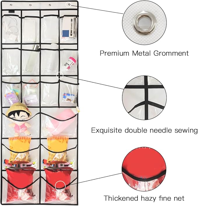 2 Pack Extra Large Hanging Crystal Clear Over Door Shoe Organizers, Closet Shoe Rack Organizer, 12+6 Pockets, 8 Hooks, White (59" x 21.6")-HomvellaHome