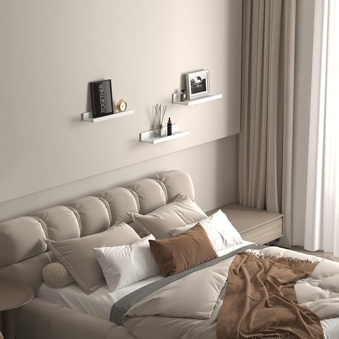 Giftgarden 16 Inch White Floating Shelves for Wall Mount, Modern Wood Wall Shelf Ledge for Bathroom Bedroom Living Room Kitchen Nursery Storage, Set of 3 Different Sizes-HomvellaHome