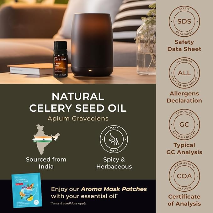 Gya Labs Celery Seed Essential Oil for Diffuser - 0.34 Fl Oz - 100% Pure Natural Celery Seed Oil for Skin & Face, Massage, Candle Making Scent-HomvellaHome