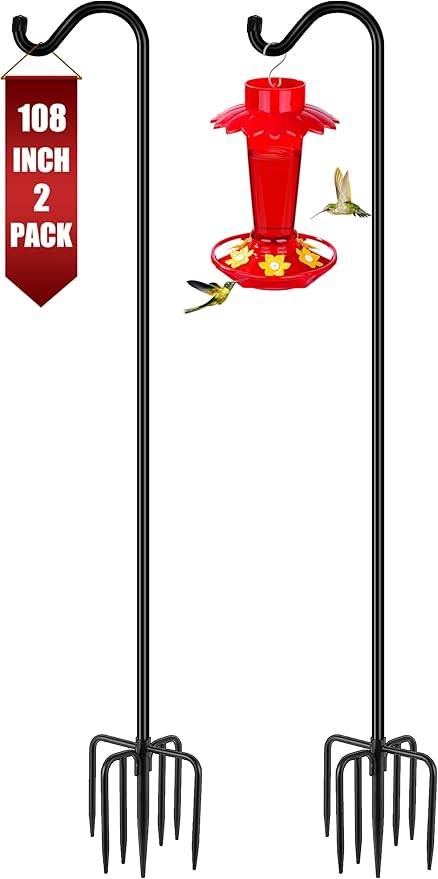 Gtongoko 2 Pack 108 Inch Tall Shepherds Hooks for Outdoor Bird Feeders, Heavy Duty Bird Feeder Pole Stand, Adjustable Hanger for Plant, Lights, Lanterns Wedding Decor with 7 Prongs Base-HomvellaHome