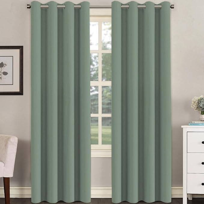 H.VERSAILTEX Room Darkening Curtains for Living Room Light Reducing Thermal Insulated Window Treatment Panels/Drapes Grommet Top 2 Panels Green Bay - 52 x 96 Inches-HomvellaHome