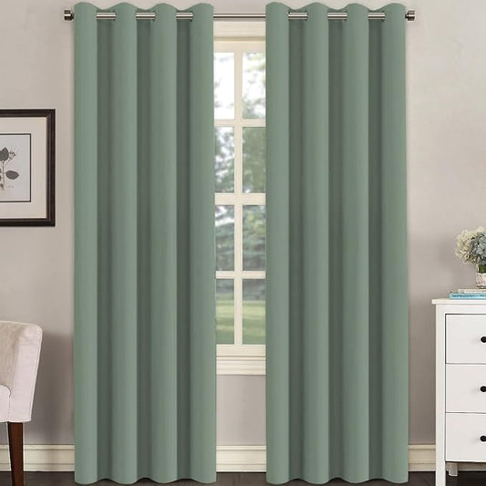 H.VERSAILTEX Room Darkening Curtains for Living Room Light Reducing Thermal Insulated Window Treatment Panels/Drapes Grommet Top 2 Panels Green Bay - 52 x 96 Inches-HomvellaHome