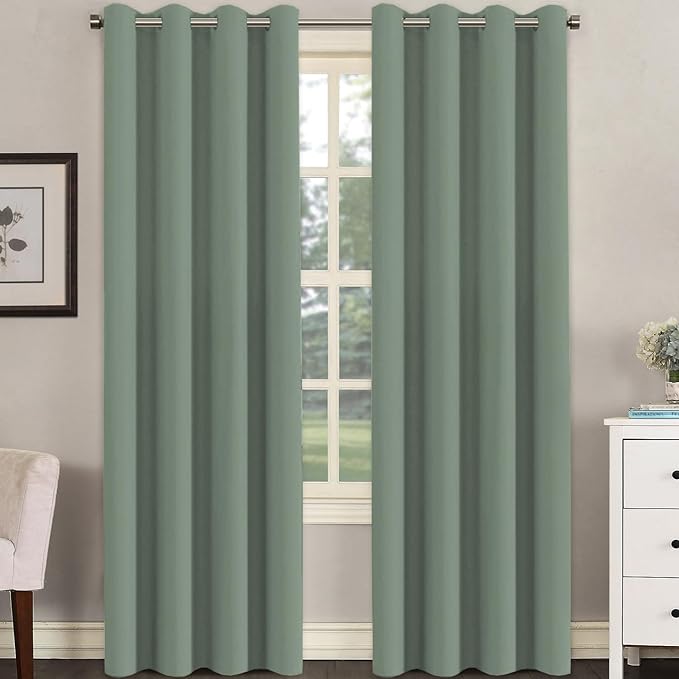 H.VERSAILTEX Room Darkening Curtains for Living Room Light Reducing Thermal Insulated Window Treatment Panels/Drapes Grommet Top 2 Panels Green Bay - 52 x 84 Inches-HomvellaHome