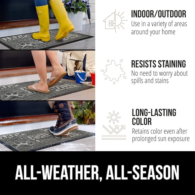 GORILLA GRIP 100% Waterproof All-Season WeatherMax Doormat 35x23, US Designed Natural Rubber, Stain and Fade Resistant, Low Profile Indoor Outdoor Door Mats, Easy Clean Patio Mat, Stone Paws-HomvellaHome