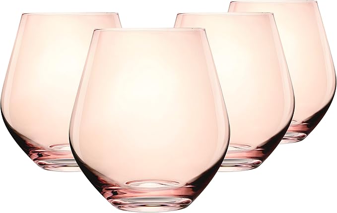 Godinger Wine Glasses, Stemless Wine Glasses, Red Wine Glasses, Drinking Glasses, European Made Stemless Wine Glass - Blush, 17oz, Set of 4-HomvellaHome