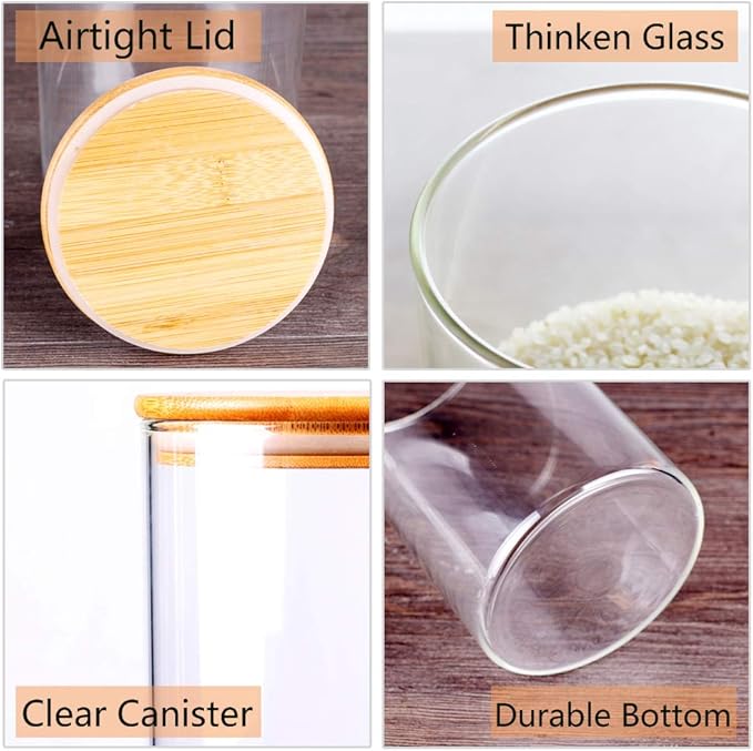 Glass Rice Storage Containers, 60 FL OZ (1800ml) Kitchen Food Jars with Airtight Lid, Stackable Clear Pantry Canister for Coffee Bean, Pet Treat, Flour, Loose Tea and More-HomvellaHome
