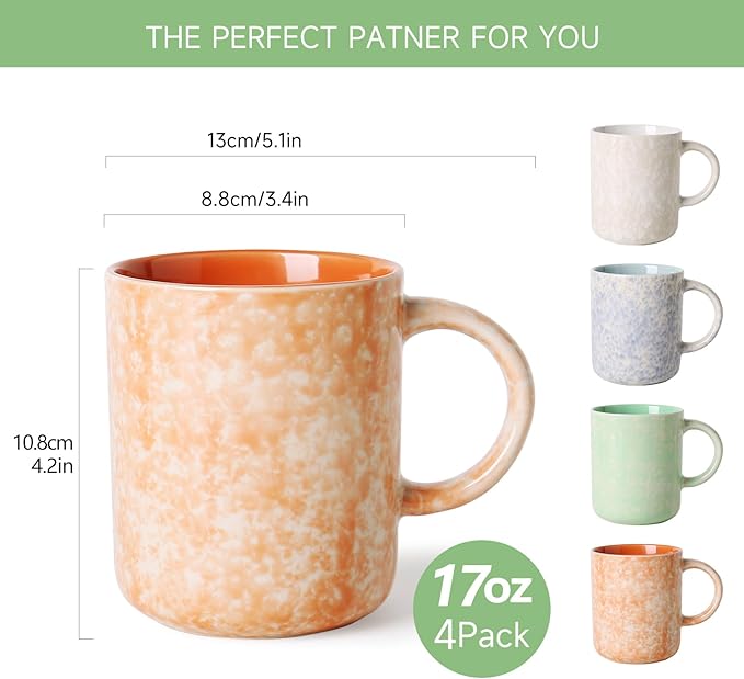 17 OZ Coffee Mugs Set of 4, Ceramic Modern Coffee Mugs Set with handle for Tea/Latte/Milk/Cocoa.-HomvellaHome