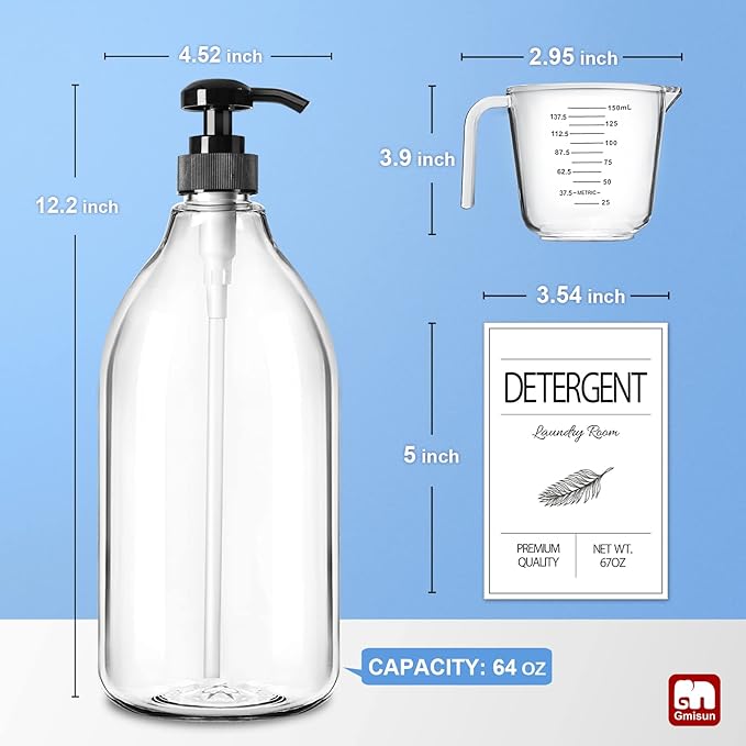 GMISUN Laundry Detergent Soap Dispenser, Liquid Laundry Detergent Dispenser, Container for Farmhouse Laundry Room Decor, Organizer for Liquid DetergentSoftenerBleach Storage Bottle(67 Oz Set of 3)-HomvellaHome