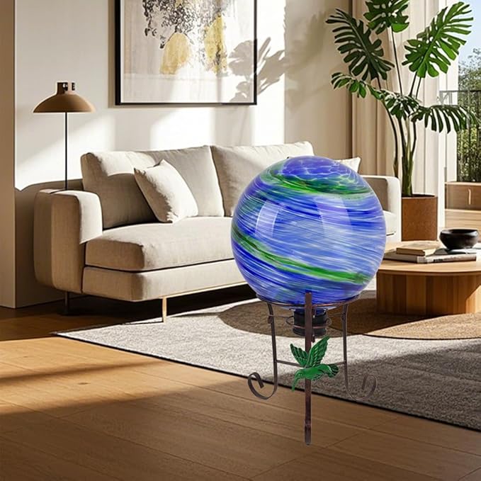 10" Diameter Gazing Ball with 8.5" Hummingbird Metal Stand Outdoor Garden Decor,Glass Globe Sphere Yard Art Decorations Outdoor,Glass Gazing Balls for Garden,Home,Lawn,Patio,Porch(Blue)-HomvellaHome