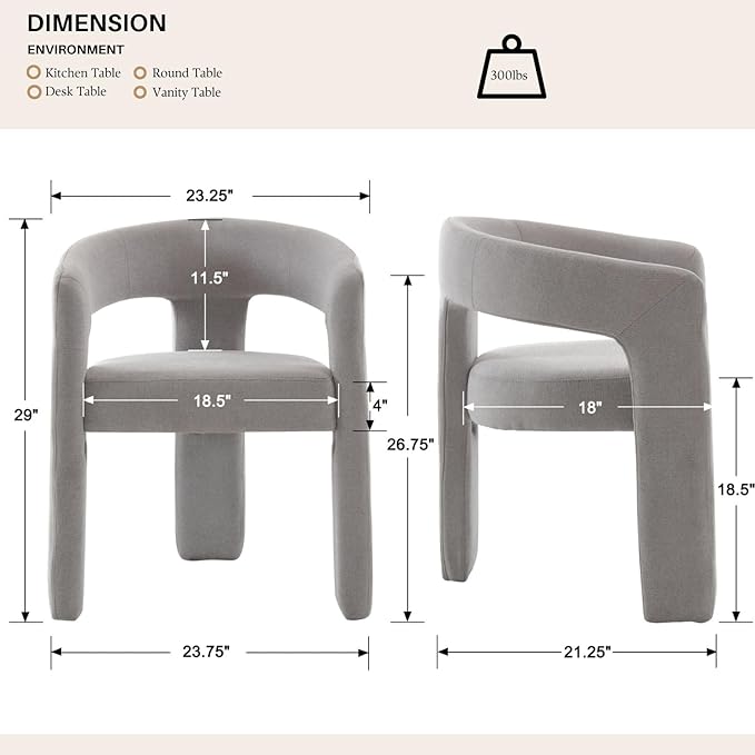 Grey Chenille Dining Chairs Set of 4, Modern Barrel Dining Room Chairs Upholstered Faux Fur Accent Chair with Arms and Round Back for Living Room Kitchen Armchair No Assembly Needed-HomvellaHome