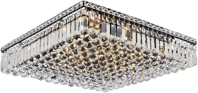 12-Lights Black Crystal Flush Mount Ceiling Light Fixtures,Elegant Crystal Chandelier Pendant Ceiling Lamp for Bedroom,Living Room,Dining Room,Hallway H5.9 x W20 x L20 (Bulb Not Included)Square-HomvellaHome