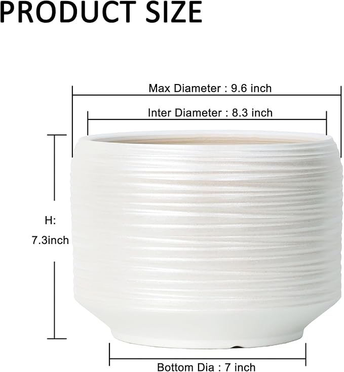 10 Inch Ceramic Plant Pot with Drainage – Large Flower Pot for Indoor Outdoor Plants, Modern Decorative Planter for Patio, Balcony, Garden, or Home Decor-HomvellaHome