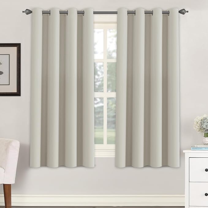H.VERSAILTEX Blackout Room Darkening Thermal Insulated Grommet Window Curtains for Living Room,Grommet Top,Ivory/Cream Pattern,52x63-inch, Sold by 2 Panels-HomvellaHome