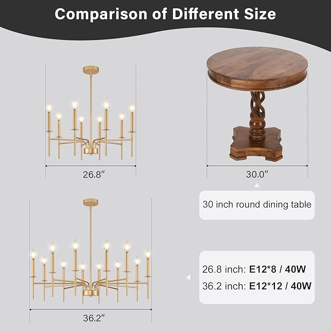 12 Light Gold Chandelier Light Fixture, Modern Farmhouse Chandeliers for Dining Room Light Fixture, Metal Candle Pendant Chandelier for Foyer Entryway Stairs Living Room Bedroom Kitchen-HomvellaHome