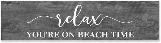 Generic Funny Wood Sign Relax You're On Beach Time Rustic Wooden Hanging Sign Home Farmhouse Kitchen Wall Decoration 16 x 6 Inch-HomvellaHome