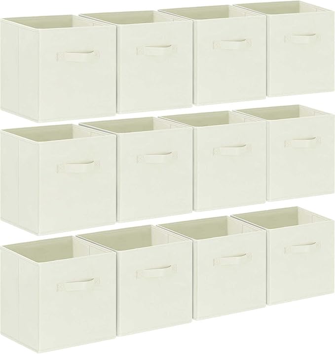 GhvyenntteS Storage Cubes 12 Pack, 11 Inch Cube Storage Bins with Dual Handles, Collapsible Fabric Storage Bins for Shelves Closet, Storage Baskets for Organizing Clothes, Bedding, Books, Beige-HomvellaHome