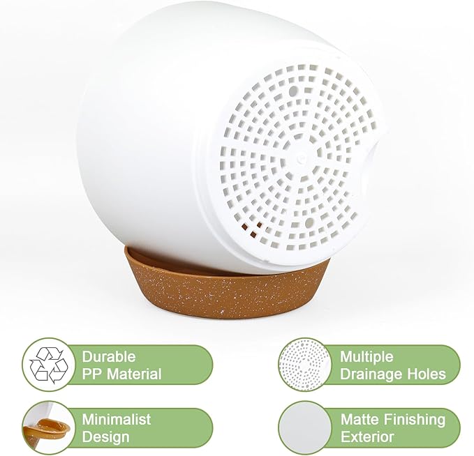 10/9/8 inch Medium Self Watering Pots, Planter, Plant Pots with Mesh Drainage Holes for Indoor Outdoor Garden Plants, Plastic Flower Pots with Removable Deep Reservoir, White with Brown-HomvellaHome