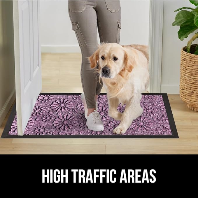 GORILLA GRIP 100% Waterproof All-Season WeatherMax Doormat, 23x35, Durable Natural Rubber, Stain and Fade Resistant, Low Profile, Indoor Outdoor Doormats, Easy Clean Entry Mat, Purple Confetti Daisy-HomvellaHome