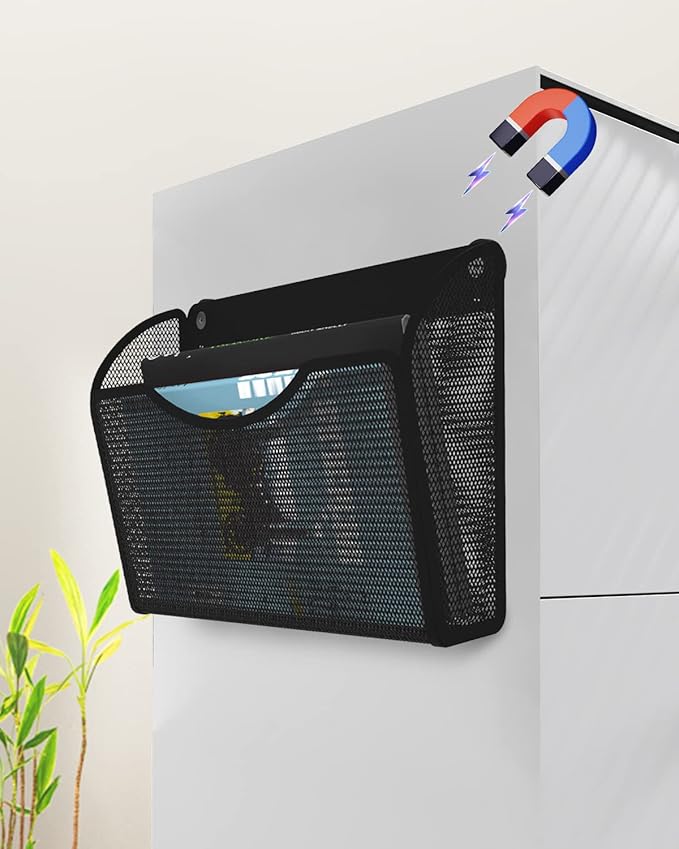 1-Tier Magnetic File Holder - No Drilling Installation File Organizer, Large Capacity Magnetic File Holder for Refrigerator, File Cabinets, Whiteboard, Office, Kitchen-HomvellaHome