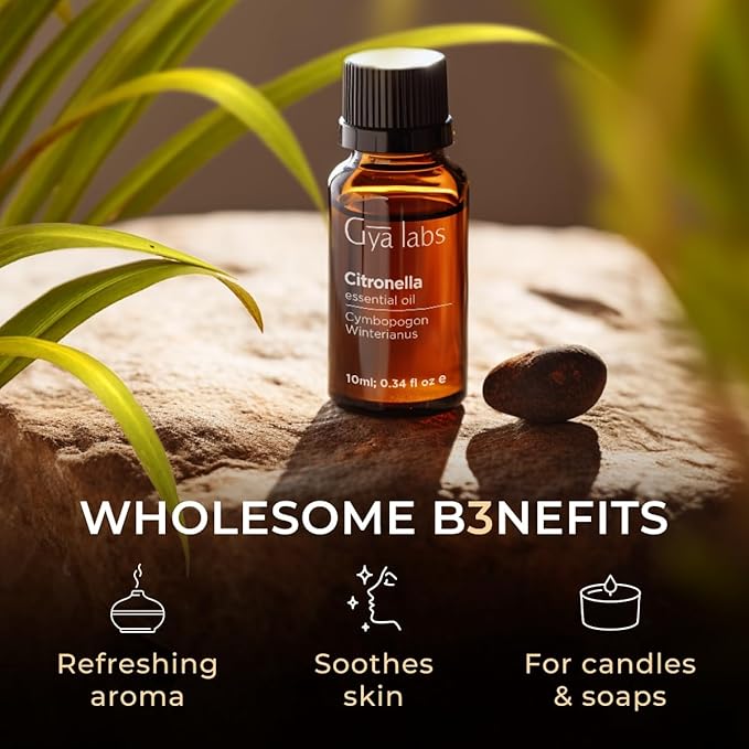Gya Labs Citronella Essential Oil - 0.34 Fl Oz - 100% Pure Natural Citronella Oil for Skin, Diffuser, Candle Making Scent-HomvellaHome
