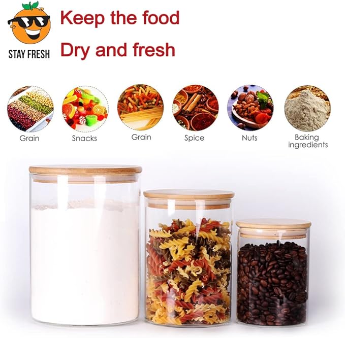 Glass flour Jars with Airtight Lids, 6 Pack Sugar and Flour Salt Containers Set, Extra Large Glass Rice Jar with Bamboo lid for Kitchen, Brown Suger, Beans, Groub Coffee (100OZ/54OZ/27OZ)-HomvellaHome