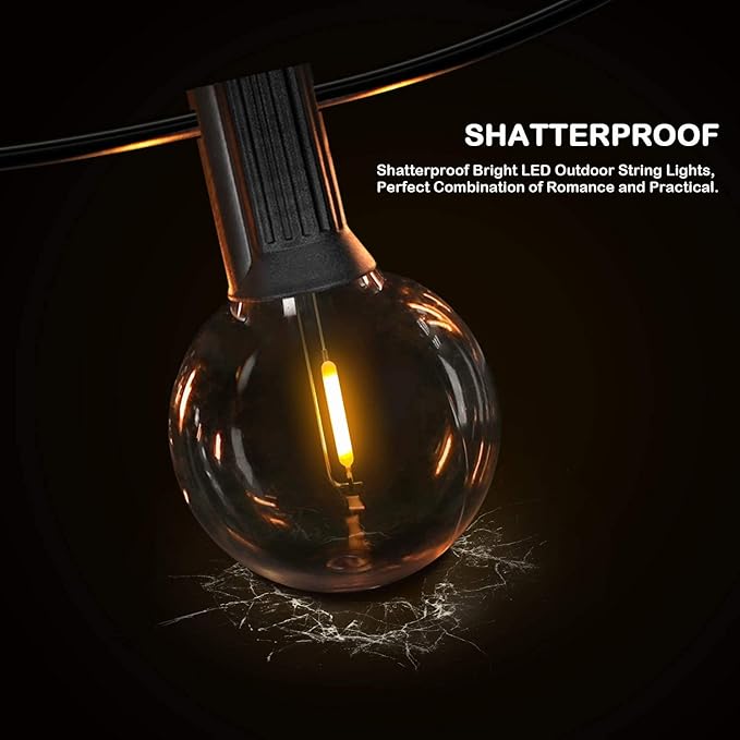 150FT LED Globe Outdoor String Lights, Dimmable Patio With 75+2 G40 Shatterproof Bulbs, Waterproof Outside Hanging, 2200K Commercial Backyard for Porch Bistro Party Balcony Garden-HomvellaHome