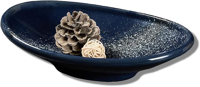 Oval Ceramic Decorative Bowl, Key Dish for Entryway Table, Small Home Decor Accent, Trinket Tray for Office Home Decor Gift (10'' Starrysky Blue with Glaze Layer)-HomvellaHome